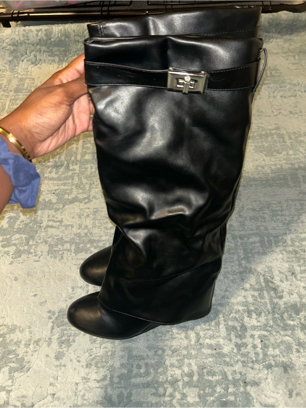 Black Leather (Shark) Heel Boots